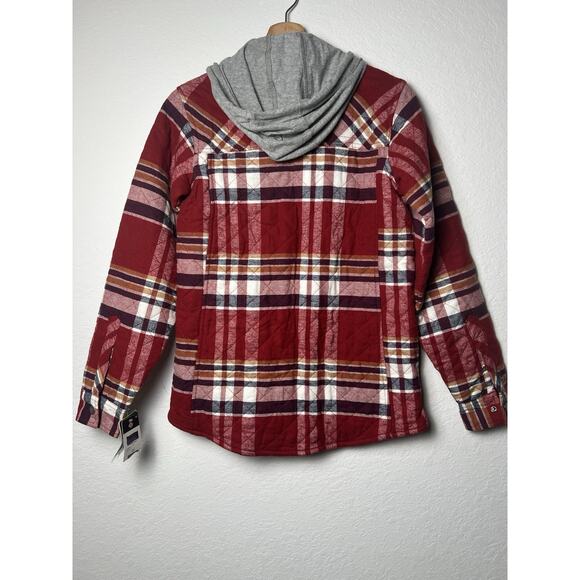 NWT Dickies Plaid Flannel Hooded Shirt Jacket Sz XS Womens Red Western Boho - Picture 12 of 14